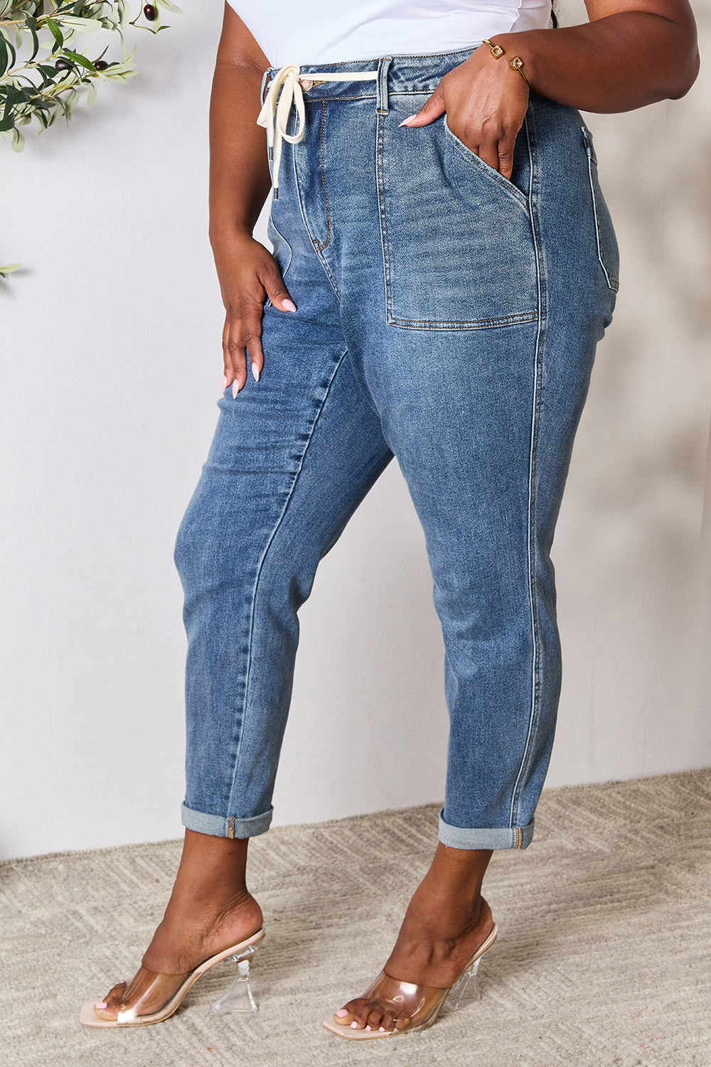 Judy Blue Full Size High Waist Drawstring Denim Jeans