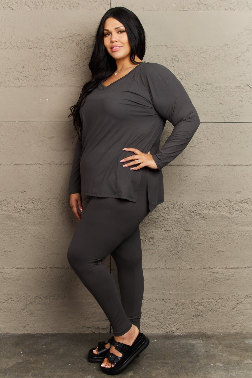 Zenana Lazy Days Full Size Long Sleeve and Leggings Set